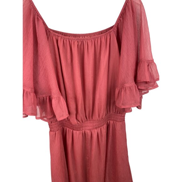 Endless Rose Womens Size L Pink Off-The-Shoulder Ruffle Sleeve Lined Dress - Picture 7 of 11